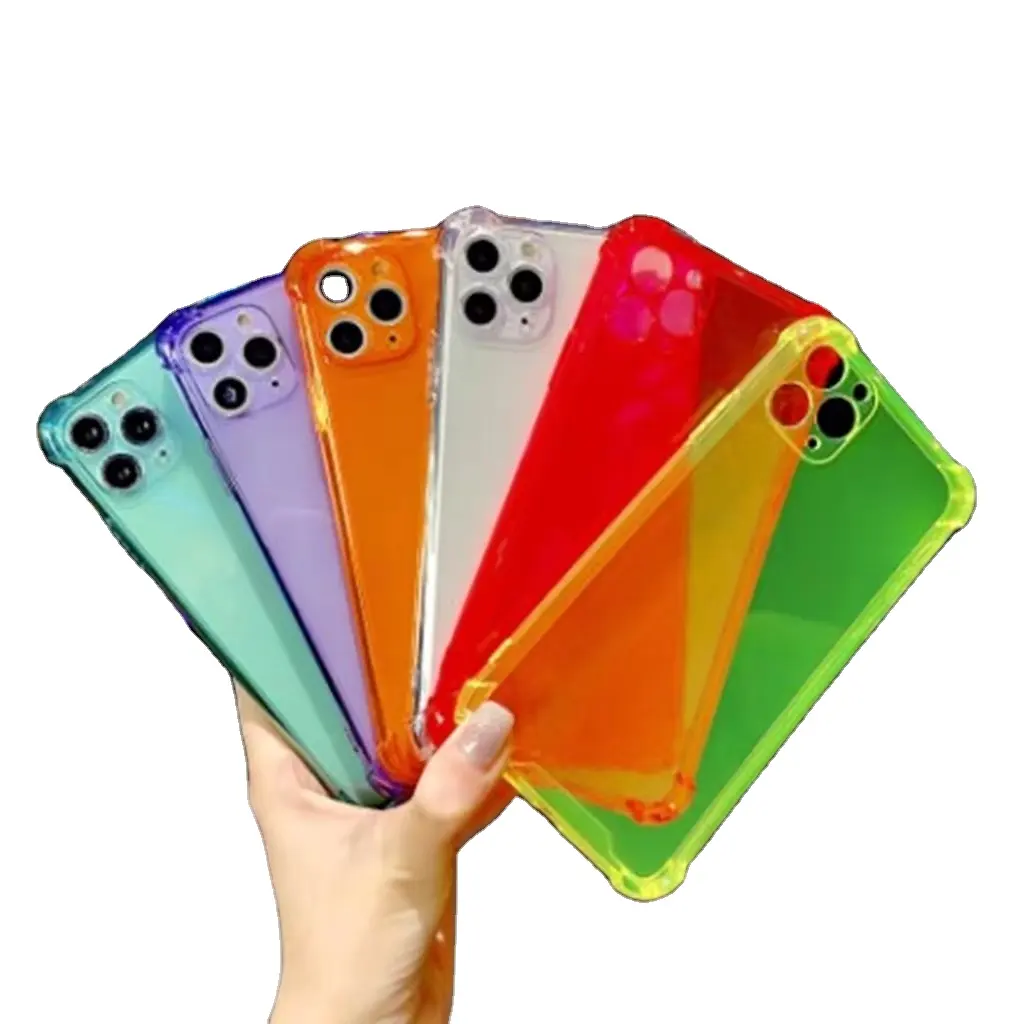 Fluorescent Color Bumper Phone Case Transparent Soft Silicone Back Cover For iphone 13 pro max Fluorescence phone Pouch