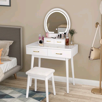 Combohome Meuble de chambre de luxe, Coiffeuse moderne en panneau de bois avec miroir de maquillage à éclairage LED et rangement