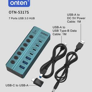 Hub USB 3.0 à 7 ports USB-A USB3.2 Gen1*3 Adaptateur 5 Gbps avec interrupteur indépendant et indicateur en alliage d'aluminium - Product Image 2