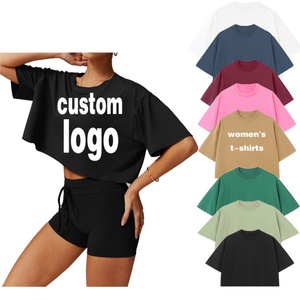 Women's T Shirts Crop <b>Top</b> Best Sale <b>High</b> Quality Crop <b>Tops</b> Tee Embroidered Screen Printing DTG Printed Oversized T-shirts - Product Image 1