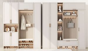 Armoire à chaussures élégante avec portes cintrées et tiroir, buffet de rangement avec étagères réglables pour entrée, salon - Product Image 3