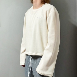 2025 Spring Street Wear Knit Thermal T-<b>Shirts</b> 100% Cotton Custom Manufacturer Blank Boxy Oversized <b>Waffle</b> Knit Long Sleeve - Product Image 3