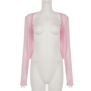 Cárdigan coreano dulce y femenino, sexy, de manga larga, acanalado, básico, ligero, con protección solar, para mujer - Product Image 6