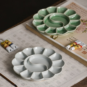 Paletas de Cerámica con Diseño de Flor de Ciruelo para Pintura, Bandejas de Pintura para Gouache, Platos para Tinta, Mezcla de Colores, Variedad de Diseños de Flor de Ciruelo - Product Image 1