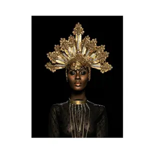 Art peinture décorative couronne dorée femmes africaines modèle décoration de la maison affiche peinture sans cadre