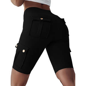 Shorts de yoga pour femmes à haute élasticité avec séchage rapide et couleur unie, pantalon de fitness de qualité supérieure avec poche cargo, logo personnalisé - Product Image 2