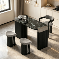 Ensemble de table à thé en marbre moderne, table basse en bois massif avec chaise et tabouret, mobilier de salon, bureau, hôtel
