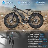 Vélo électrique pour adultes, pneus larges 26x4.0, double moteur, e-bike pour neige, sable, plage, montagne, 45 km/h, 750Wx2, 48V, batterie amovible 18Ah