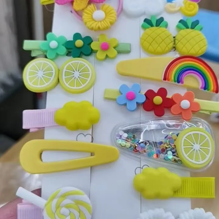 14pcs/set Factory sale cartoon rainbow hair clips handmade for girls kids hair accessories fancy hair clips
