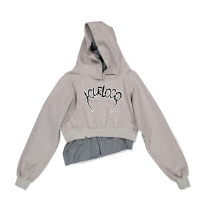 Sweat-shirt à capuche court superposé, coupe oversize à épaules tombantes, en coton, vierge, personnalisable avec logo, style streetwear, vente en gros - Product Image 1