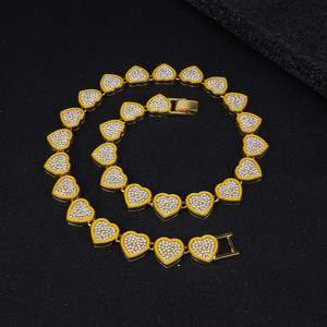 Nouveau Collier Chaîne Maille Cubaine Cœur d'Amour en Alliage Plaqué Or et Argent avec Strass et Émail, Largeur 15mm, Style Hip Hop <span class=keywords><strong>Rap</strong></span> - Product Image 3