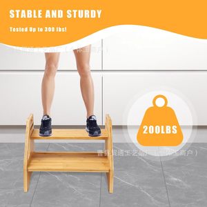 Taburete de bambú de 2 niveles para niños, para baño y orinal, con asa y diseño de cuerpo recto para aumentar la altura - Product Image 5