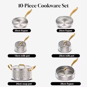 Juego de utensilios de cocina antiadherentes de acero inoxidable 304 de 3 capas, 10 piezas, sin revestimiento, para el hogar, olla para sopa, olla para leche, sartén - Product Image 2