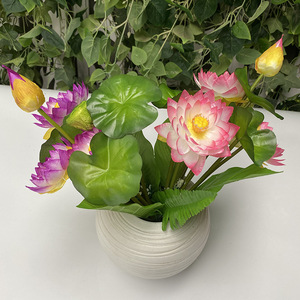 Bouquet de fleurs de lotus artificielles QYY-695 multicolores pour décorations intérieures et présentation en bassin à poissons - Product Image 3