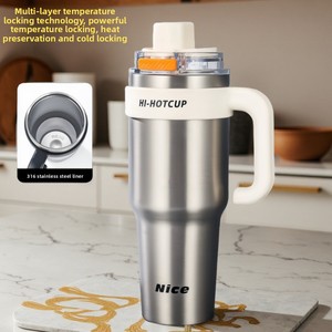 Vaso Térmico Espacioso de Gran Capacidad con Revestimiento de Cristal, Tapa con Pajita, Compatible con Automóviles - Product Image 2
