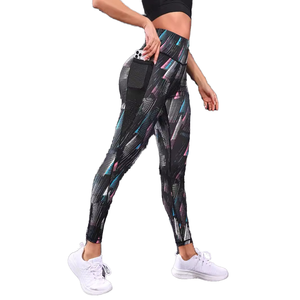 High Elastic Waist Women Activewear Workout Sublimation Printing Yoga <b>Leggings</b> Mesh <b>Pockets</b> Reversible Custom Logo Sports Yoga - Product Image 1