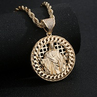 Pendentif Jésus minimaliste plaqué or 14K, étanche, en laiton, bijoux hip-hop religieux, chaîne cubaine micro-pavée pour homme