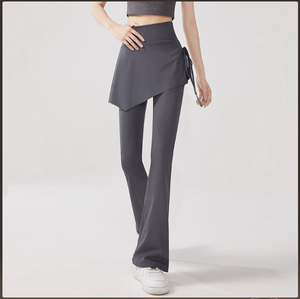 Jupe asymétrique à taille haute élastique pour femmes, leggings, pantalon évasé noir uni, respirant, en spandex - Product Image 2