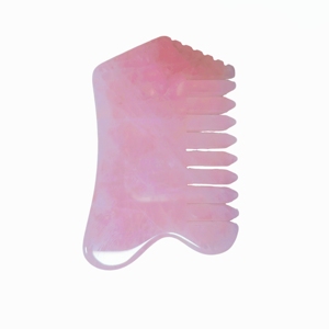 Peigne Guasha en quartz rose naturel, peigne de massage multifonctionnel en cristal pour le cuir chevelu, le visage, le corps, le grattage des points d'acupuncture - Product Image 3