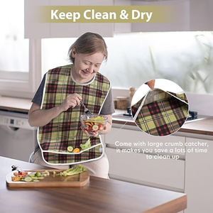 Wholesale Washable <strong>Bibs</strong> for Eating Reusable Clothing Protector Waterproof Extra Long <strong>Adult</strong> <strong>Bib</strong> Checkered Printing - Product Image 2
