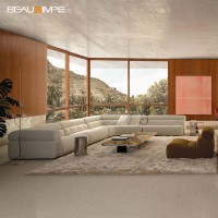 Canapé modulaire sectionnel inclinable de luxe italien minimaliste avec cadre carré en bois et revêtement en cuir véritable et éponge pour villa