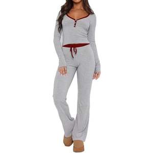 Wholesale Womens Pajama <b>Set</b> Long Sleeve Sexy Cotton Pajamas Button Down <b>Knitted</b> Lounge Wear Sleepwear Sexy Ladies Loungewear - Product Image 6