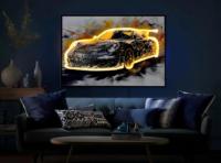 Peinture décorative de voiture 5D en diamant de luxe imprimée UV avec lumières LED sur toile, taille personnalisable, art mural tendance pour salon
