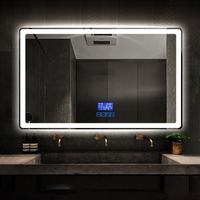 Miroir mural LED moderne pour salle de bain avec interrupteur tactile intelligent anti-buée, affichage de la température et de l'heure