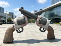 Modèle gonflable géant de revolver croisé, imprimé UV, étanche, pour publicité de fête sur le thème western