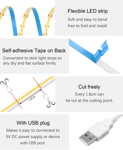 ESann Advanced Technology DC5V USB Leds/<span class=keywords><strong>M</strong></span> Hell 8mm Breite IP20 Uniform Glow Flexible COB LED-Streifen leuchten - Product Image 5
