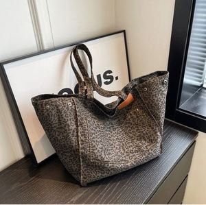 Custom Leopard Pattern <b>Tote</b> Vintage Canvas Shoulder <b>Bag</b> Fashion Large Capacity Handbag for <b>School</b> Work Shopping - Product Image 2