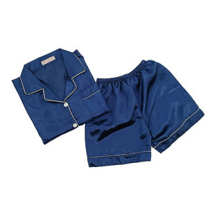 Pijama de cintura elástica de tejido suave de seda helada transpirable para mujer, conjunto de ropa de dormir de manga corta, nuevo diseño - Product Image 1