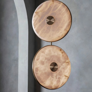 Modern Disc Style Natural Marble Pendant <strong>Light</strong> Luxury with Brass Spanish Alabaster for Hotel Lobby Living Room <strong>Island</strong> Villa Hall - Product Image 5