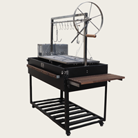 Barbecue argentin de jardin en acier inoxydable robuste avec support à viande et levage à manivelle, style Santa Maria, au charbon de bois
