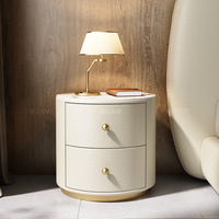 Table de chevet ronde en cuir moderne de luxe léger avec 2 tiroirs et rangement pour hôtel et appartement - Recommandé par les designers