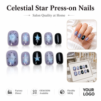Faux ongles à presser T2013 Kaixin Factory, forme amande, en acrylique réutilisable, finition ultra-brillante, style French Star Top noir, 10 pièces, pour professionnels