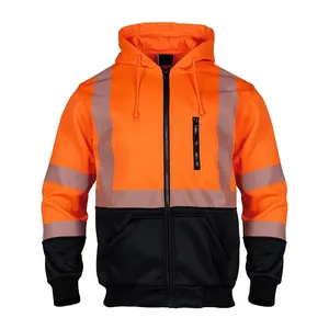 280gsm Fleeced High Visibility Safety Sweatshirts Zip Closure Hi-Vis Safety Jackets Orange Warm Reflective Work Hoodies