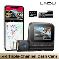 Caméra embarquée LNDU V630 4K+1080P+1080P à 3 objectifs, carte mémoire 64 Go, Wi-Fi, capture IA, super condensateur, commande vocale pour voitures