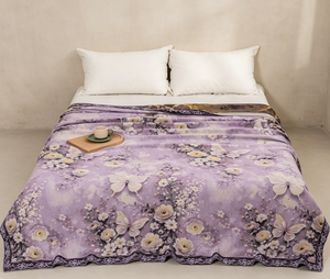 Couverture de lit écologique en chanvre pour usage domestique toute saison 220cm*240cm Danse des fleurs papillon Rêve - Product Image 1