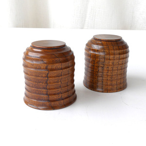 Taza de madera estilo japonés, color café, de madera maciza para bebidas, té, vino, diseño de 9 líneas - Product Image 2