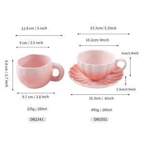 Mug à café en céramique de Chaozhou, rose dégradé, sculpté à la main avec anse, tasse individuelle pour petit-déjeuner et céréales - Product Image 5