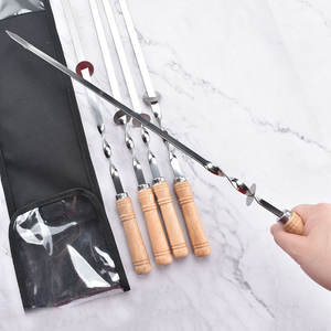 Barbecue avec manche en <span class=keywords><strong>bois</strong></span> pièces 1 pièce de <span class=keywords><strong>50</strong></span> <span class=keywords><strong>cm</strong></span> de long, en acier inoxydable, 5 brochettes de kebab, BBQ - Product Image 6