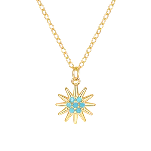 Luxury Fine 925 Sterling Silver Gemstone 18K Gold Turquoise Butterfly Sunflower Round Circle Pendant Necklace for Women