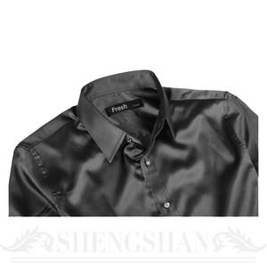 <span class=keywords><strong>Chemise</strong></span> <span class=keywords><strong>Homme</strong></span> Unie en Soie Satinée <span class=keywords><strong>Brillante</strong></span> Extensible à Manches Longues Style Anglais Décontractée Coupe Slim Respirante pour Mariage et Banquet Automne - Product Image 3