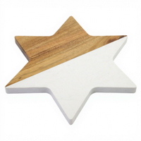 Planche à découper en bois d'acacia et marbre en forme d'étoile, plateau de service bicolore pour fromages, charcuterie, apéritifs et fêtes