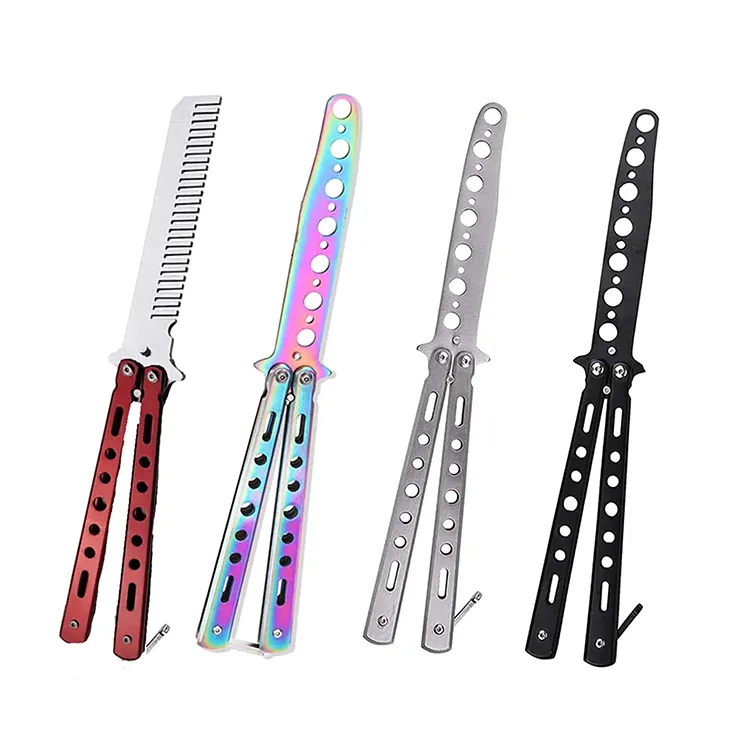 Wholesale Practice Private Brand Training Foldable Comb Stainless Steel Knife Pocket Folding Butterfly Comb