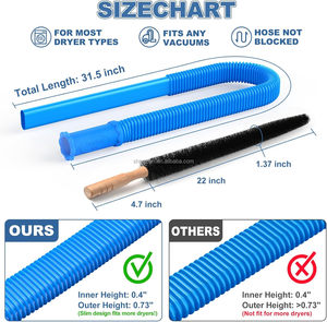 Kit d'outils <span class=keywords><strong>de</strong></span> nettoyage <span class=keywords><strong>de</strong></span> la conduite d'évacuation du sèche-linge, embout universel pour tuyau d'<span class=keywords><strong>aspirateur</strong></span>, brosse en nylon durable et flexible, portable, sûr, élimination des peluches, utilisation facile - Product Image 1