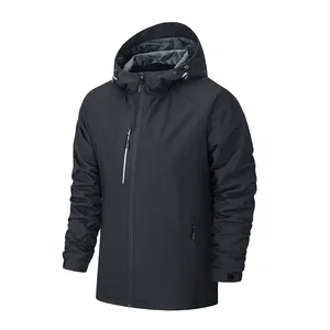 Jaket anti air Unisex 2024 untuk pria, jaket bertudung kerah berdiri bordir kain & Logo dekorasi, jaket luar ruangan dari S hingga 4XL