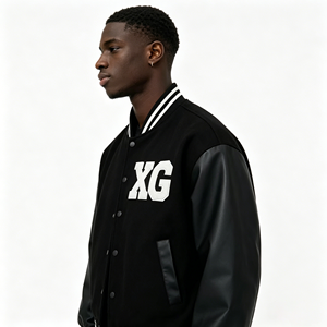 Chaqueta Varsity Personalizada para Hombre, Cuello Camisero, Diseño con Combinación de Colores en Contraste, Estampado de Letras, Informal, para Invierno, Lana/Cuero - Product Image 3