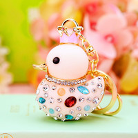 Porte-clés créatif pour femme en métal 3D durable avec pendentif en forme de canard jaune mignon avec strass pour de multiples occasions